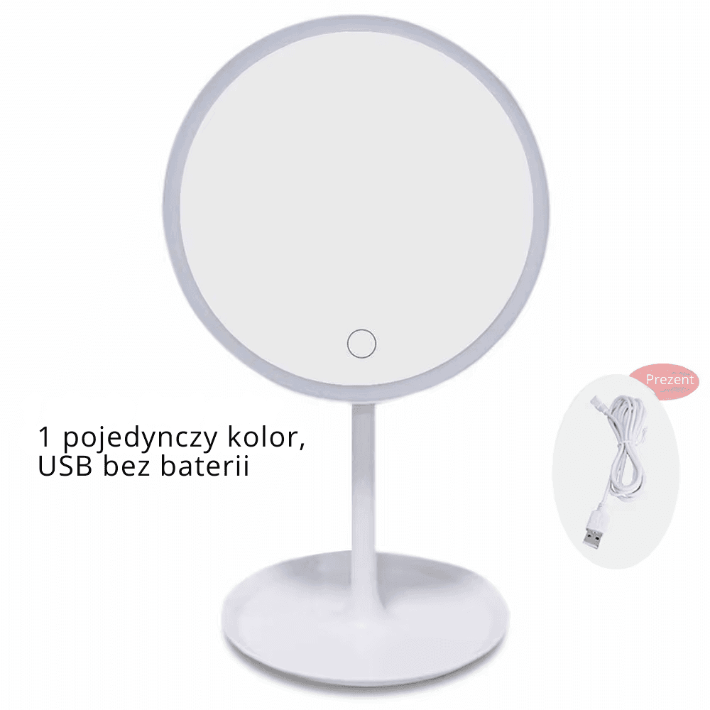 Lusterko do makijażu z oświetleniem – białe światło LED, dzienne lusterko kosmetyczne, odłączana podstawa ze schowkiem, 3 tryby oświetlenia, idealne na prezent, kabel USB w zestawie.