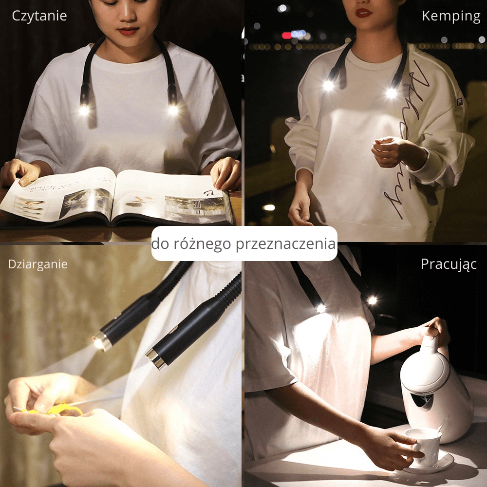 LED-owa, lampa na szyję – 3 tryby, elastyczna lampka do czytania, przenośna lampka do książek, innowacyjna latarka, nocne oświetlenie