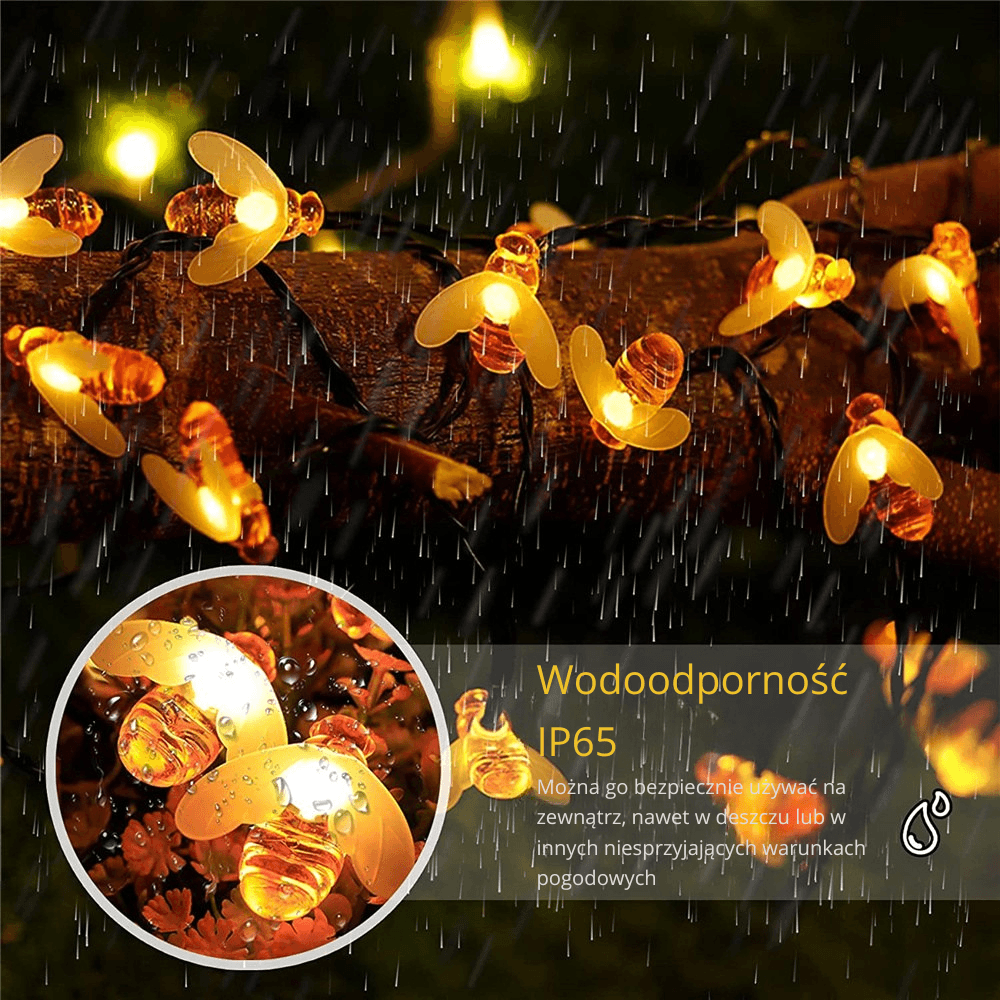 Lampka solarna LED 20 sztuk – Urocza Biedronka, Zewnętrzne Oświetlenie, Dekoracja na Wesela, Ogród, Patio, Imprezy, Choinkę, Lampka w Kształcie Gwiazdki, Bajkowe Oświetlenie – Lampka w Kształcie Pszczoły