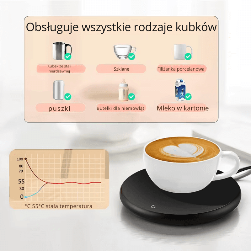 Podgrzewacz do kubka – elektryczna podkładka grzewcza na USB do kawy, herbaty, mleka i wody, inteligentna podstawka termostatyczna do domu i biura