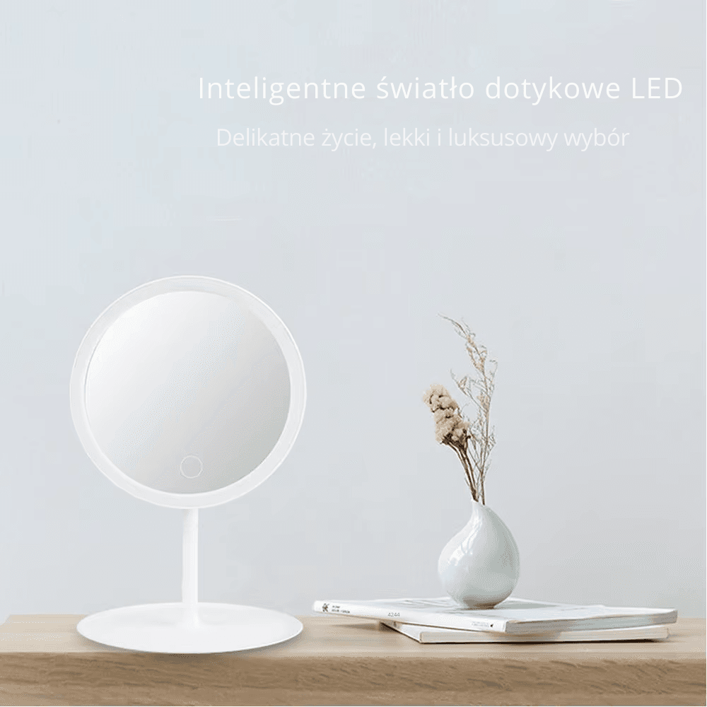 Lusterko do makijażu z oświetleniem – białe światło LED, dzienne lusterko kosmetyczne, odłączana podstawa ze schowkiem, 3 tryby oświetlenia, idealne na prezent, kabel USB w zestawie.