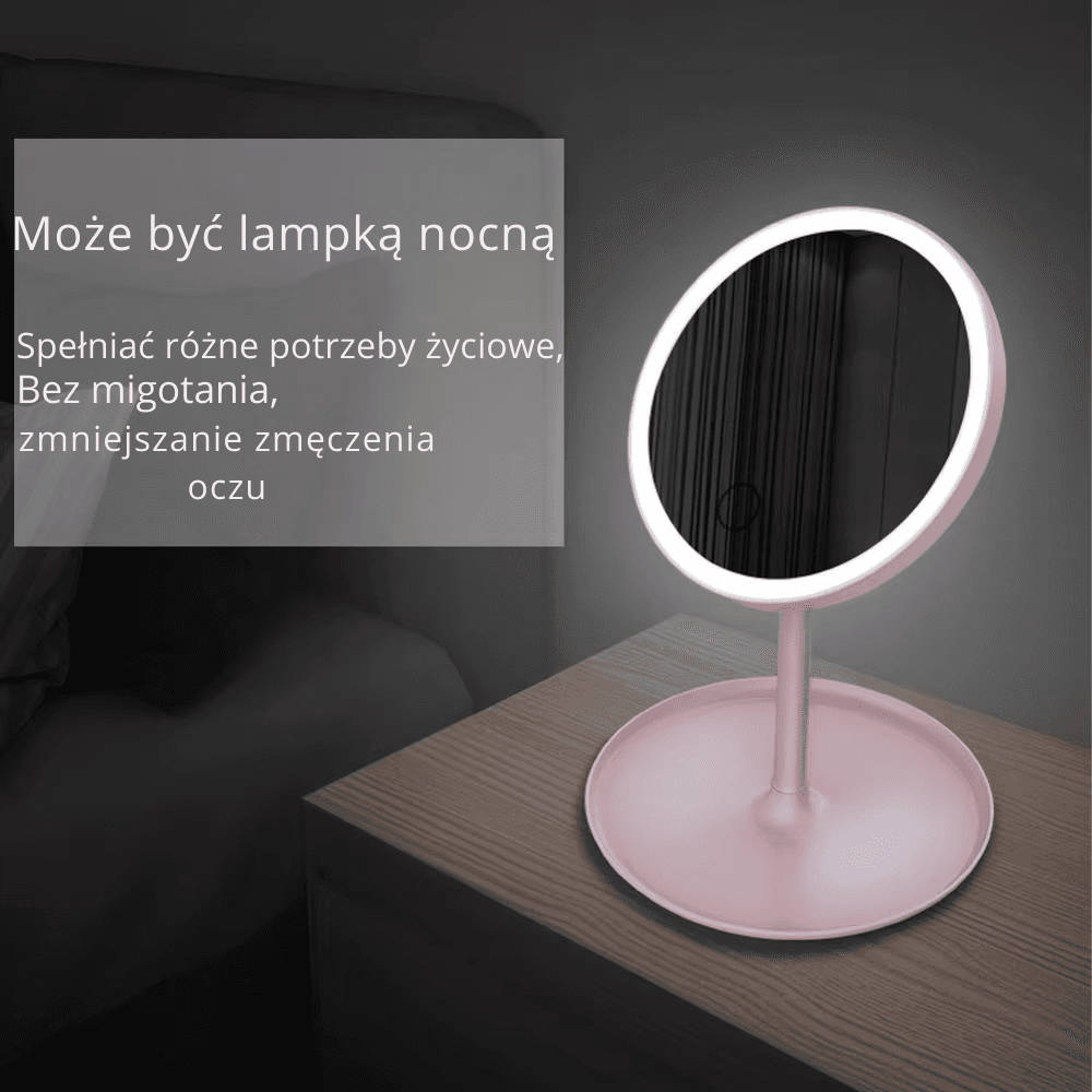 Lusterko do makijażu z oświetleniem – białe światło LED, dzienne lusterko kosmetyczne, odłączana podstawa ze schowkiem, 3 tryby oświetlenia, idealne na prezent, kabel USB w zestawie.