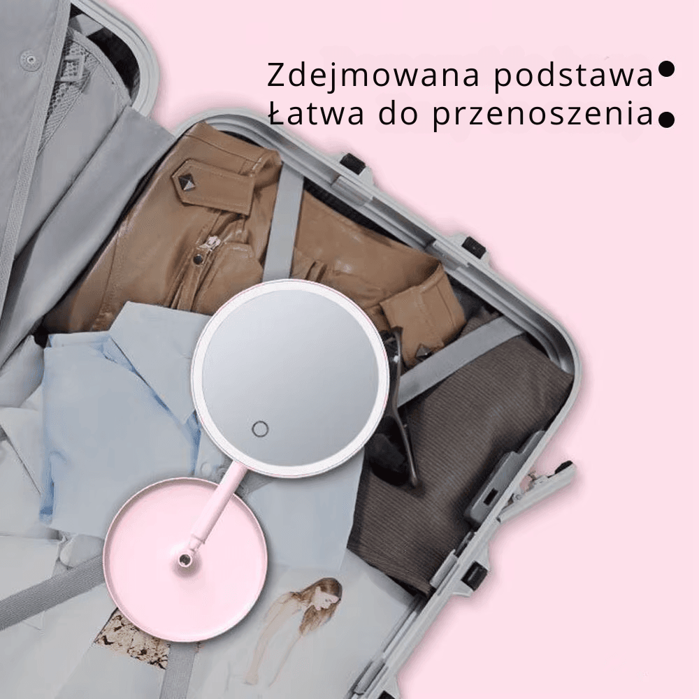 Lusterko do makijażu z oświetleniem – białe światło LED, dzienne lusterko kosmetyczne, odłączana podstawa ze schowkiem, 3 tryby oświetlenia, idealne na prezent, kabel USB w zestawie.