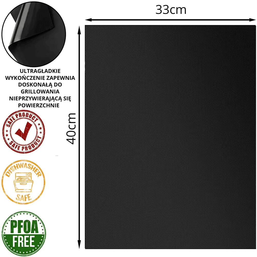 3–10 szt. Nieprzywierające Maty do Grilla – 40x33 cm, Wielokrotnego Użytku, Odporne na Wysoką Temperaturę, Łatwe w Czyszczeniu
