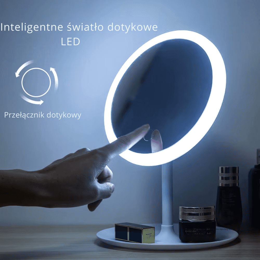 Lusterko do makijażu z oświetleniem – białe światło LED, dzienne lusterko kosmetyczne, odłączana podstawa ze schowkiem, 3 tryby oświetlenia, idealne na prezent, kabel USB w zestawie.